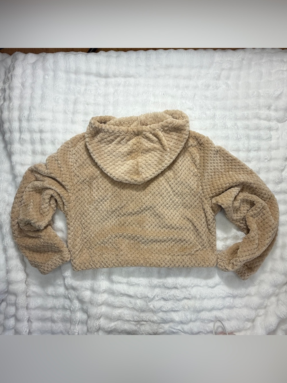 NWT BUZZ Youth Hooded Beige Cropped Zip Up Sherpa Hooded Sweater Size Large - Picture 7 of 7